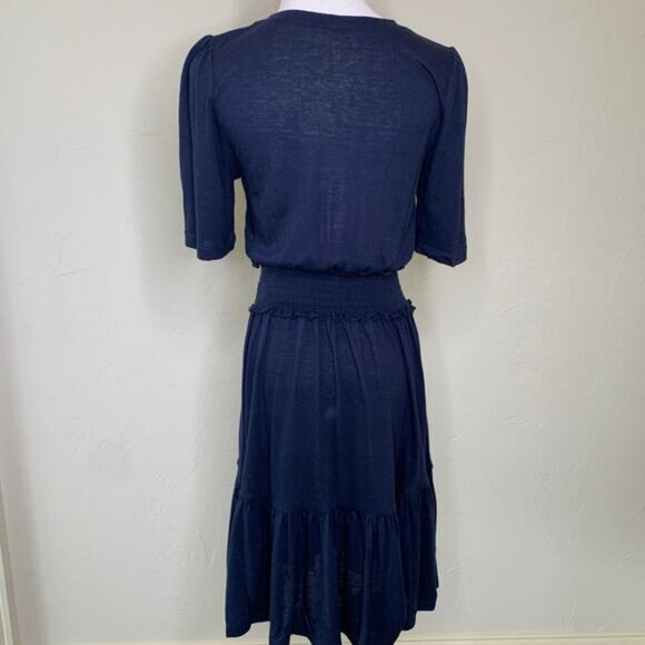 Rebecca Taylor Navy Blue Jersey Blouson Dress Sz Small - Picture 2 of 14